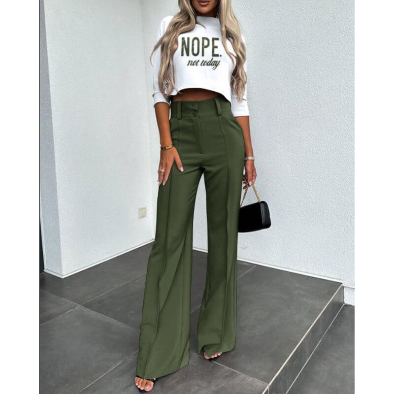 2-delige set voor dames - trendy kantooroutfit met stijlvolle crop top en gesneden broek voor veelzijdig gebruik