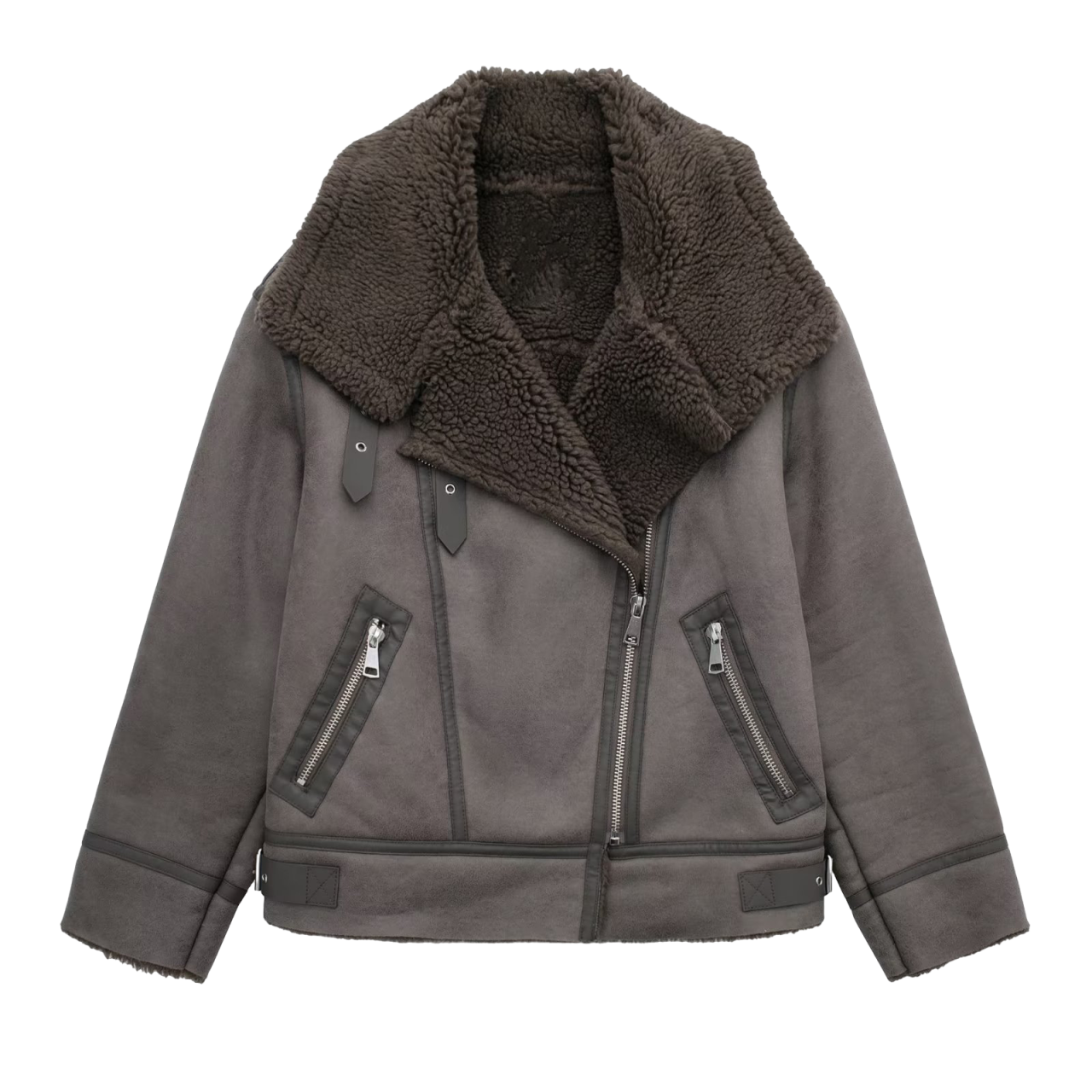 Shearling jacket - grijze aviator jas voor dames