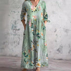 Dames bloemen maxi jurk met v-hals - stijlvolle zomer outfit voor tuinfeesten