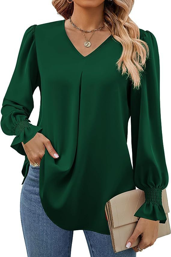 Vrouwen v-hals blouse met opgerolde mouwen - stijlvolle top voor casual en zakelijke gelegenheden