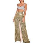 2-delige metallic co-ord set - stijlvolle wijde broek en crop top voor dames