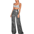 2-delige metallic co-ord set - stijlvolle wijde broek en crop top voor dames
