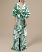 Dames maxi-jurk van chiffon met bloemenprint - elegante tiered avondkleding voor speciale gelegenheden