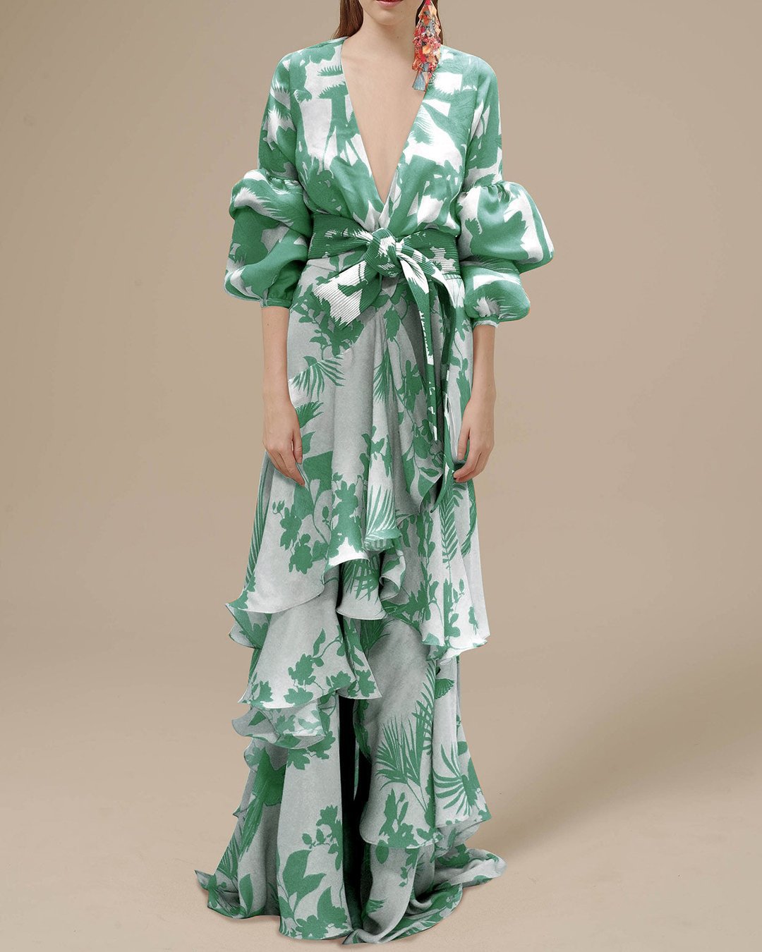 Dames maxi-jurk van chiffon met bloemenprint - elegante tiered avondkleding voor speciale gelegenheden