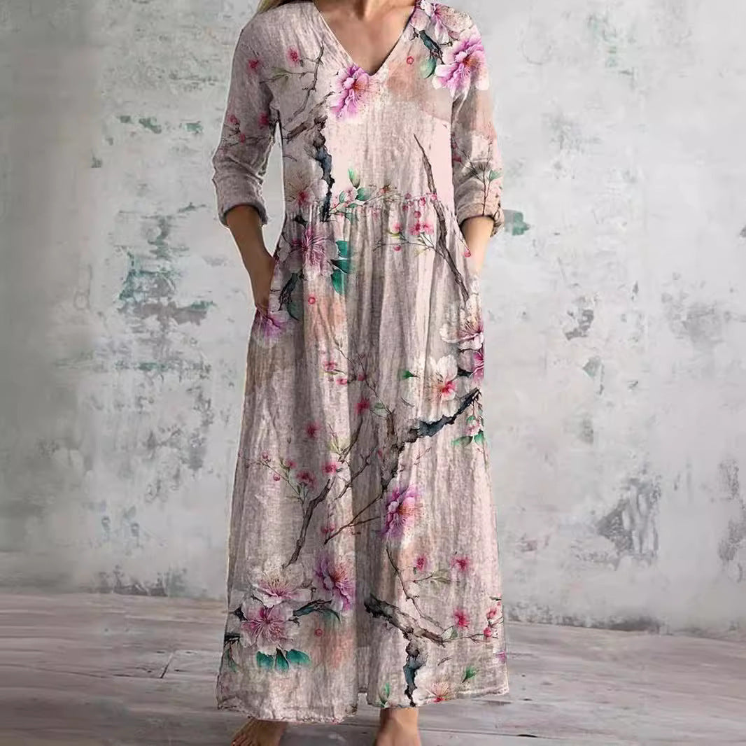Dames bloemen maxi jurk met v-hals - stijlvolle zomer outfit voor tuinfeesten