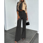 2-delige set voor dames - trendy kantooroutfit met stijlvolle crop top en gesneden broek voor veelzijdig gebruik