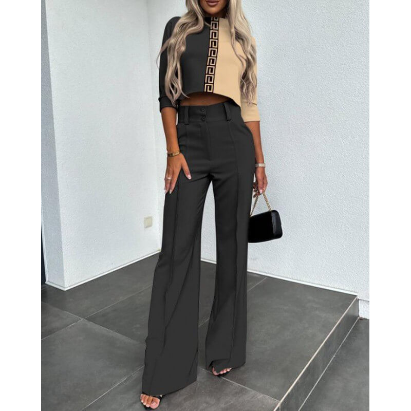 2-delige set voor dames - trendy kantooroutfit met stijlvolle crop top en gesneden broek voor veelzijdig gebruik