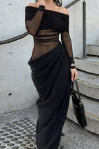 Off-shoulder mesh draped jurk - elegante avondmode voor dames