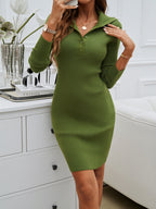 Geribbelde gebreide jurk - stijlvolle damesjurk met knoop-kraag - Bakkermode.nl