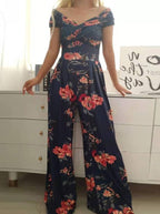 Dames casual jumpsuit met chique bloemenprint - off-shoulder brede pasvorm voor elke gelegenheid