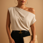 Dames off-shoulder top - elegante avondoutfit met een ontspannen pasvorm in beige