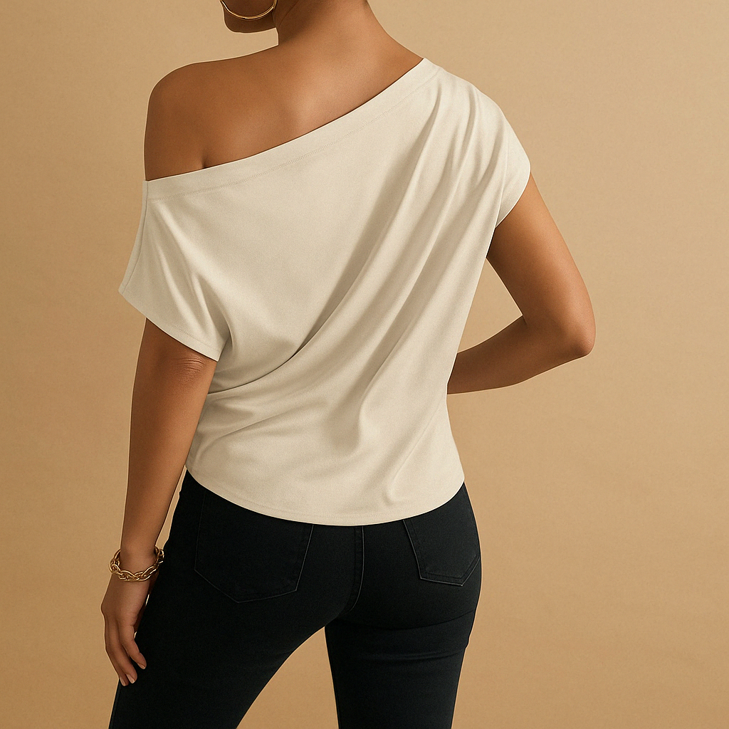 Dames off-shoulder top - elegante avondoutfit met een ontspannen pasvorm in beige