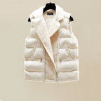 3-delige beige winterset - stijlvolle dames gebreide top, puffer bodywarmer en broek - Bakkermode.nl