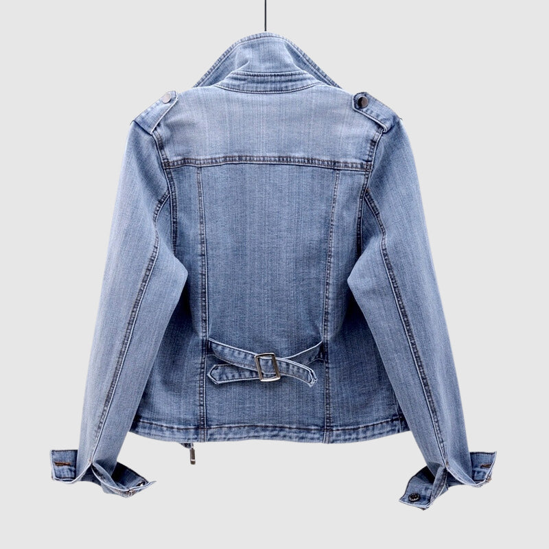 Denim jacket - trendy blauwe dames cropped bikerjack