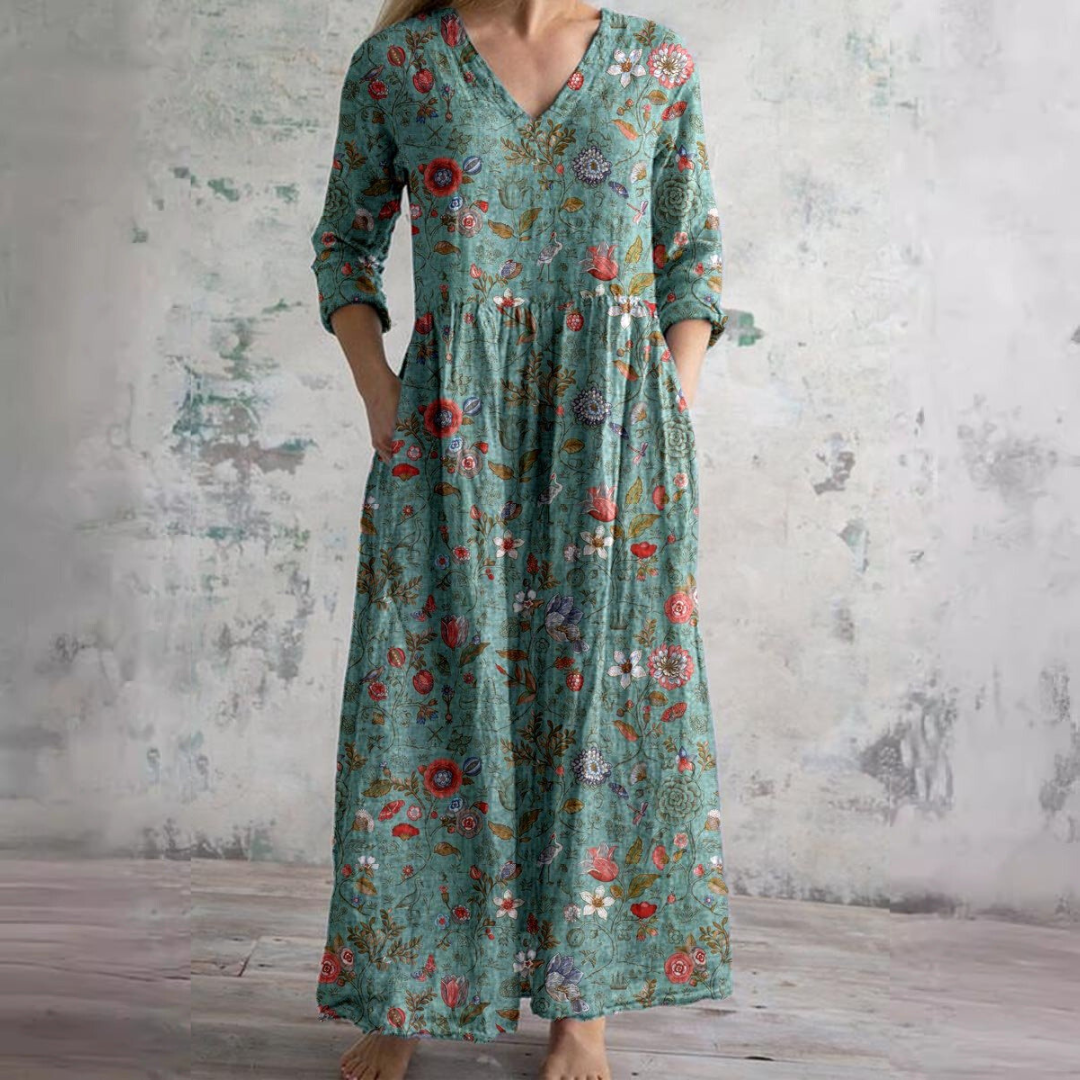 Dames bloemen maxi jurk met v-hals - stijlvolle zomer outfit voor tuinfeesten