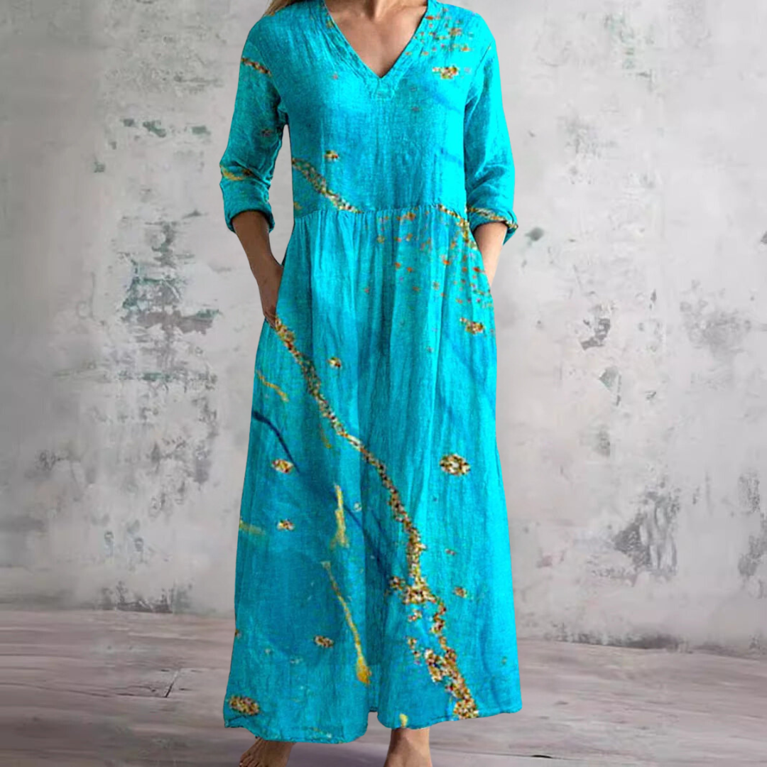 Dames bloemen maxi jurk met v-hals - stijlvolle zomer outfit voor tuinfeesten