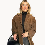 Dames suede blazer - elegante oversized jas in bruin