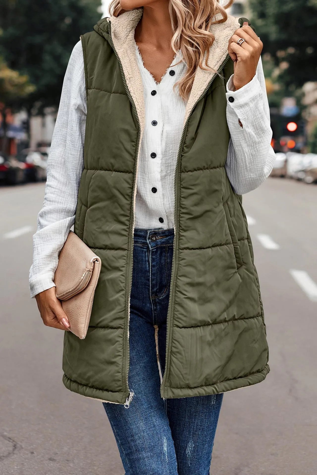 Gevoerde hoodie gilet - lichtgewicht dames mouwloze vest