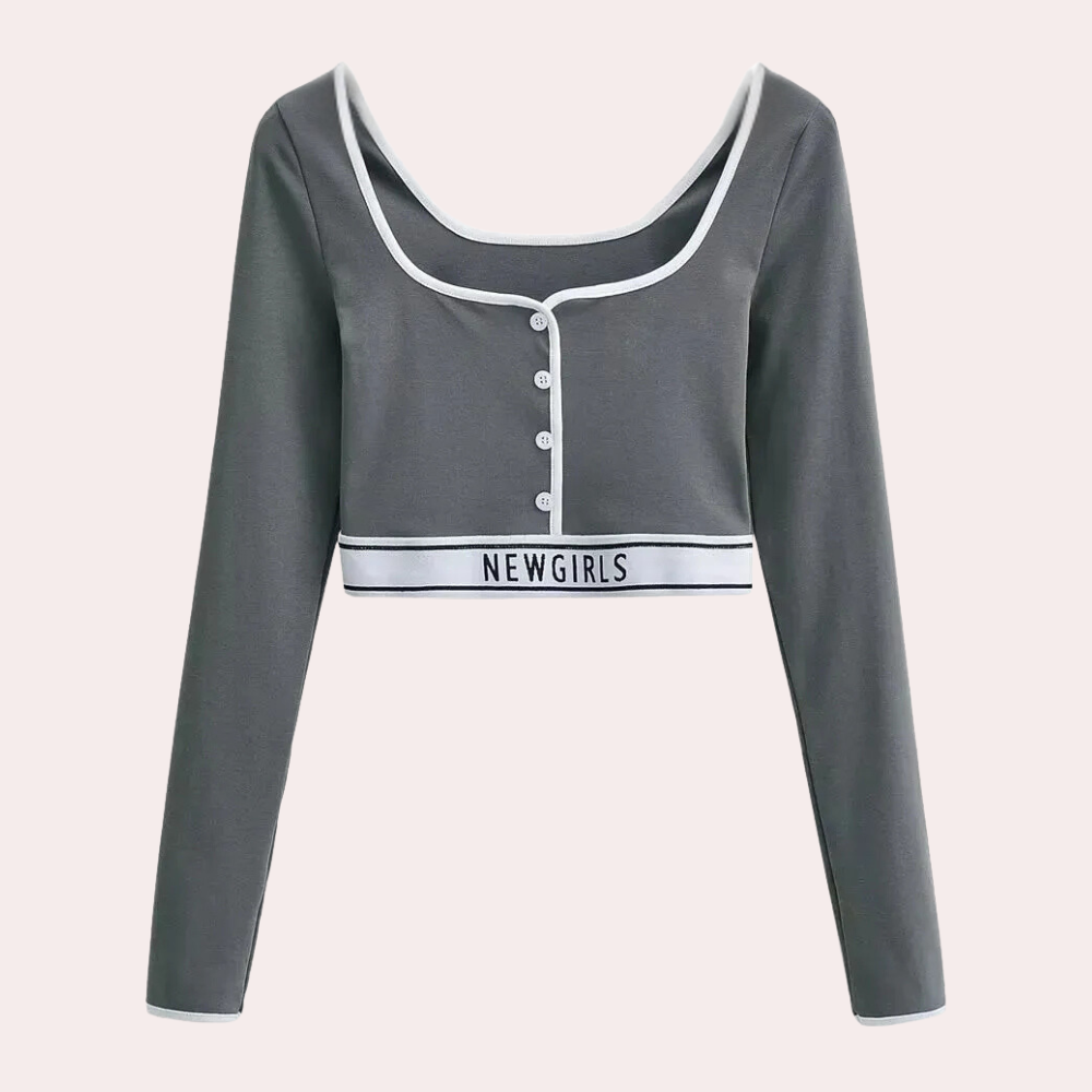 Geribbelde knoopcrop top - stijlvolle dames top met lange mouwen