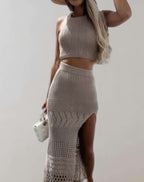 2-delige dames crop top en rok set - chique zwarte outfit