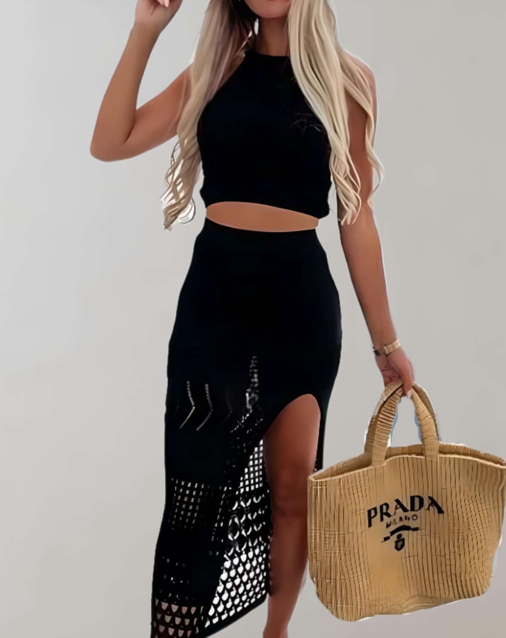 2-delige dames crop top en rok set - chique zwarte outfit