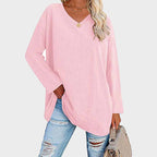 Dames relaxed fit v-hals tuniek blouse met lange mouwen - casual everyday wear, zachte stof