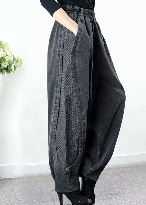 Dames harembroek: trendy casual wear - grijze denim met zakken voor plus sizes