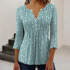 Dames blouse - chique v-hals lange mouw top met knoopdetails