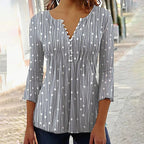 Dames blouse - chique v-hals lange mouw top met knoopdetails