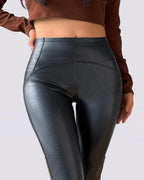 Faux leren leggings - hoge taille zwarte broek voor dames