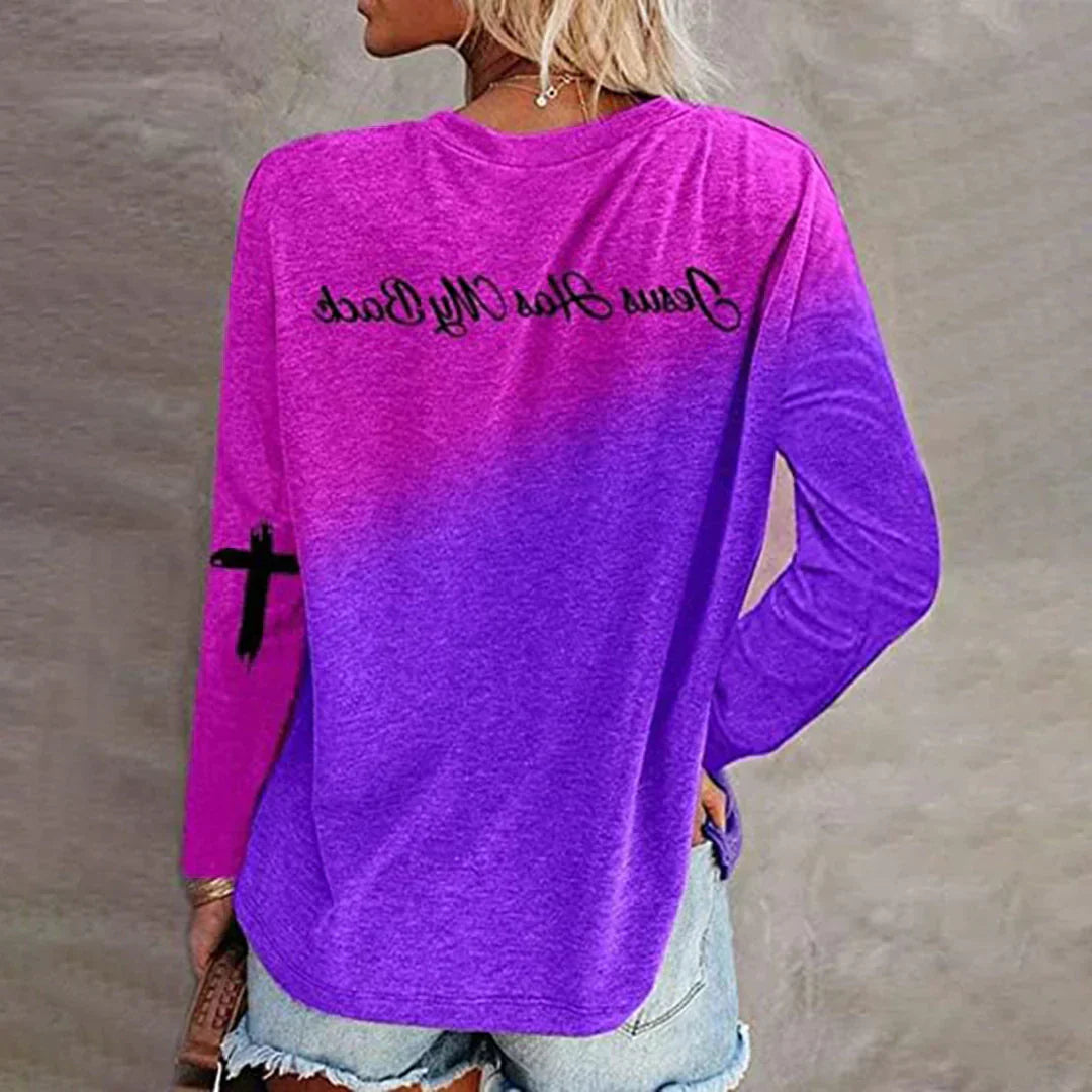 Langsleeve sweatshirt - trendy dames top met hart en kruis ontwerp