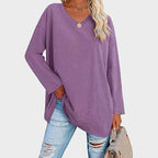 Dames relaxed fit v-hals tuniek blouse met lange mouwen - casual everyday wear, zachte stof