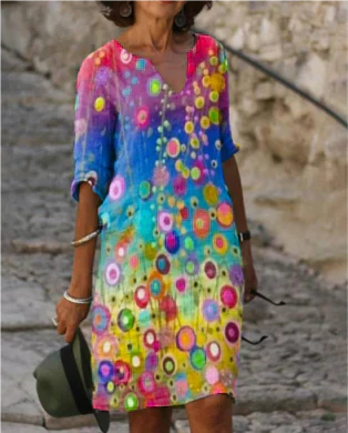 Dames casual jurk met v-hals en bloemenprint voor de zomer - luchtige, lichte casual jurken