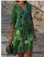 Dames casual jurk met v-hals en bloemenprint voor de zomer - luchtige, lichte casual jurken