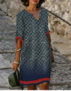 Dames casual jurk met v-hals en bloemenprint voor de zomer - luchtige, lichte casual jurken