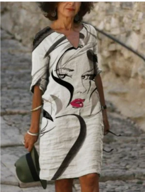 Dames casual jurk met v-hals en bloemenprint voor de zomer - luchtige, lichte casual jurken