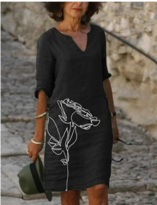 Dames casual jurk met v-hals en bloemenprint voor de zomer - luchtige, lichte casual jurken