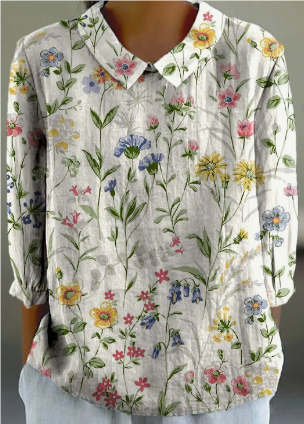 Bloemenpatroon blouse - dames lange mouwen in zachte kleuren