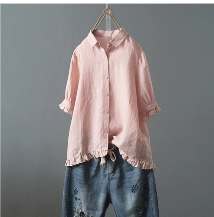 Dames lichte button-up blouse met relaxte fit en ruffle zoom - veelzijdige casual stijl