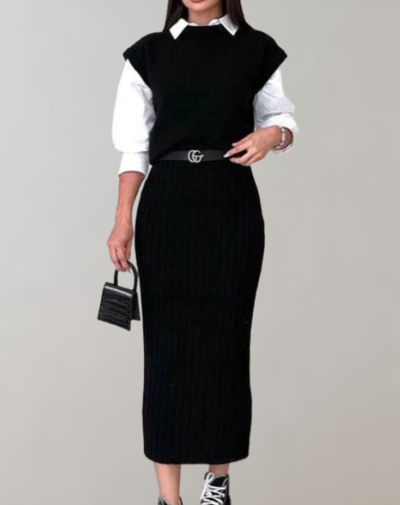 2-delige ribgebreide crop top en rok set - trendy outfit voor casual en chique gelegenheden