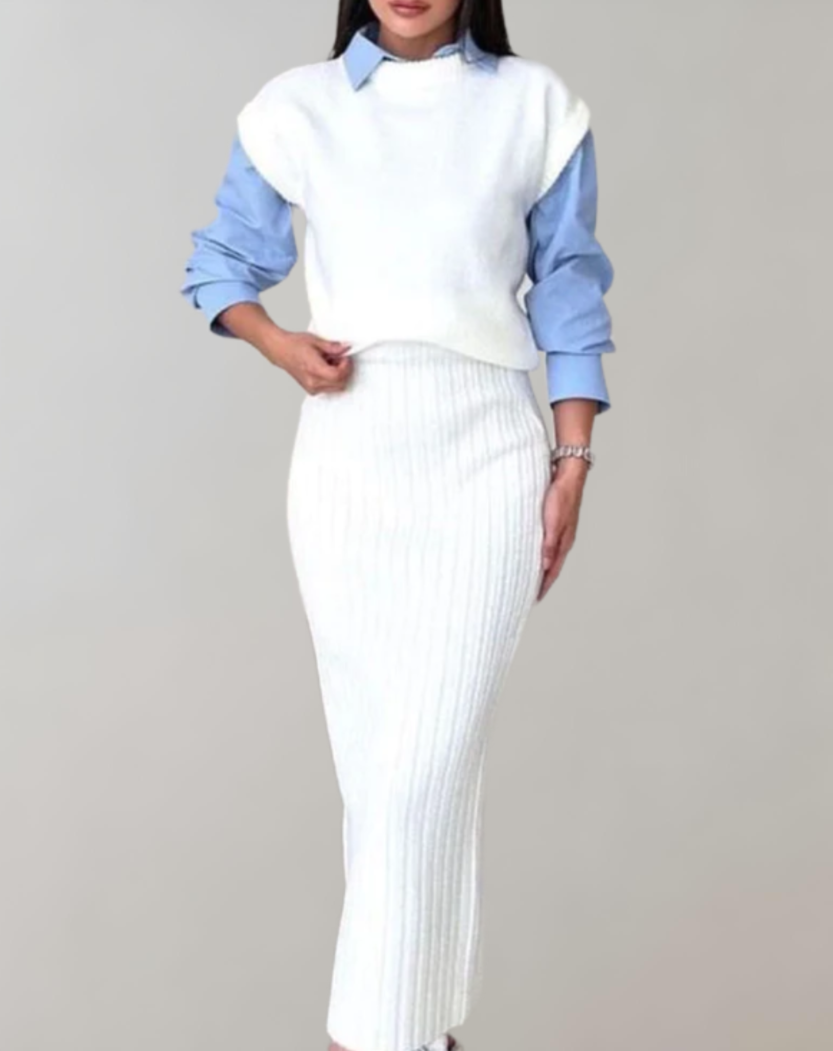 2-delige ribgebreide crop top en rok set - trendy outfit voor casual en chique gelegenheden