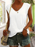 Dames losse v-hals mouwloze top - lichte zomerbasis voor dames