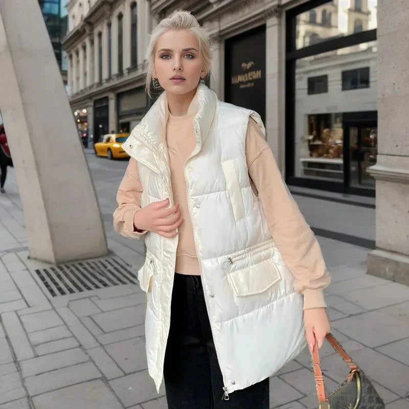 Puffer gilet - stijlvolle dames gewatteerde mouwloze jas