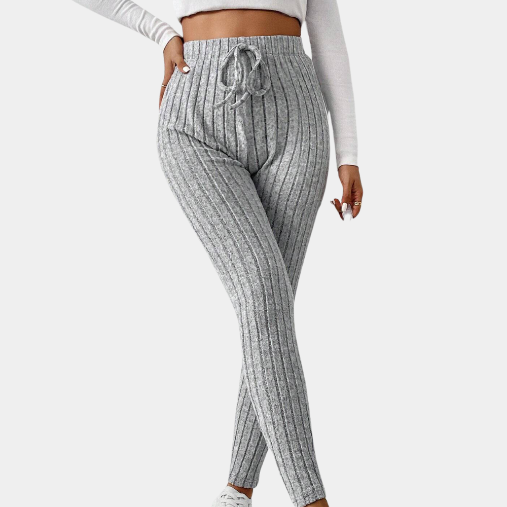 Grijze leggings - stijlvolle ribbed hoge taille damesbroeken