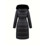 Gevoerde winterjas - stijlvolle zwarte damesjas met een nepbontkap