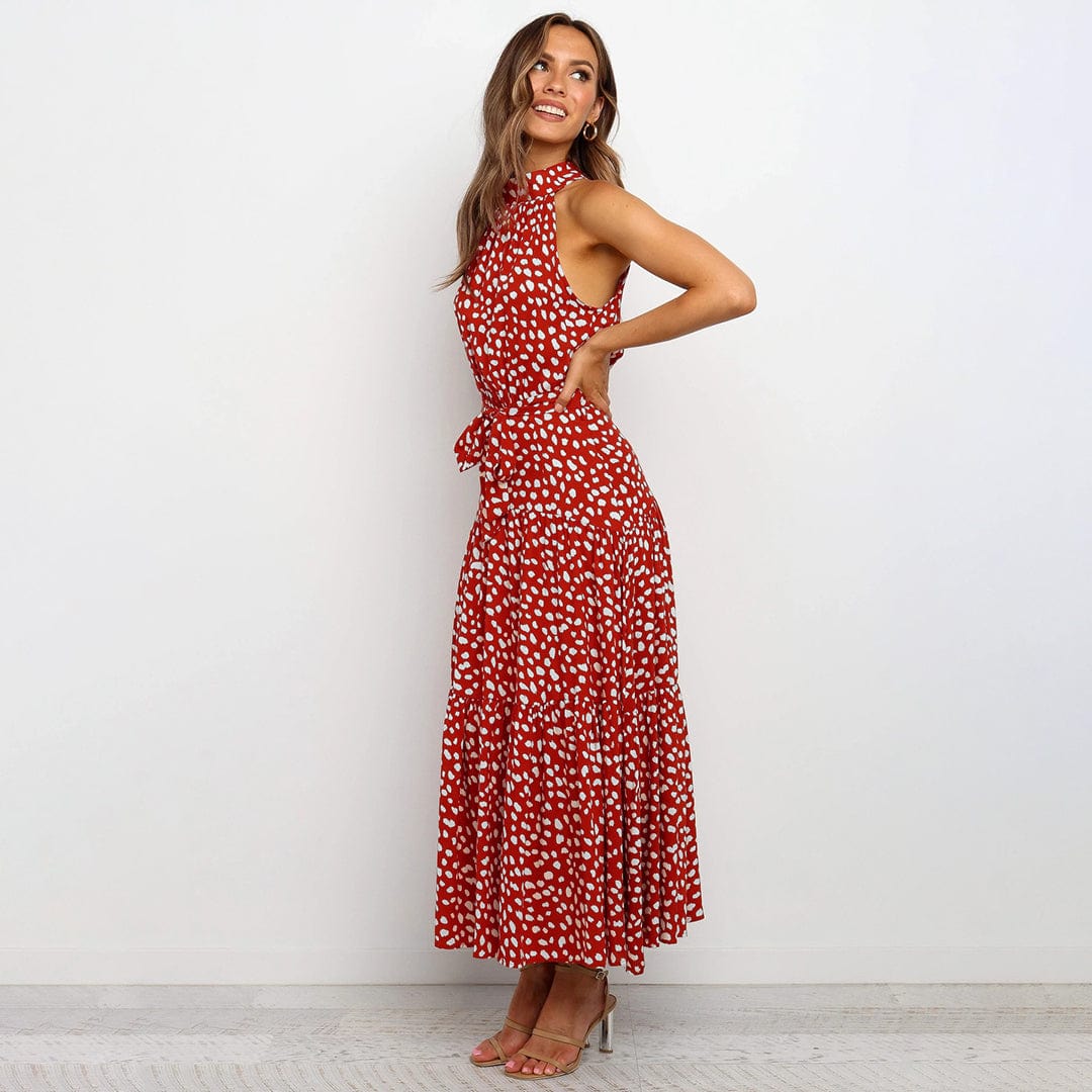Dames polka dot maxi jurk - elegante halterjurk voor zomerse gelegenheden