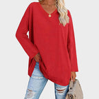 Dames relaxed fit v-hals tuniek blouse met lange mouwen - casual everyday wear, zachte stof