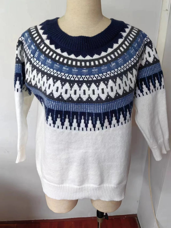 IJsblauwe Noorse yoke trui - warme Scandinavische dames pullover - Bakkermode.nl