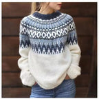 IJsblauwe Noorse yoke trui - warme Scandinavische dames pullover - Bakkermode.nl