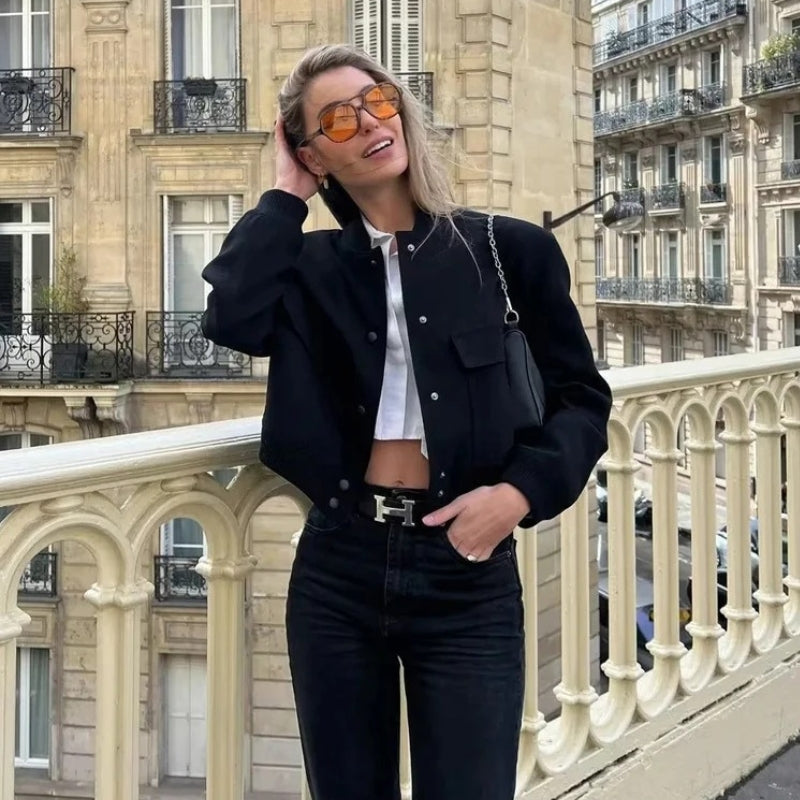 Cropped dames bomberjack - stijlvol jasje met knoopsluiting - Bakkermode.nl